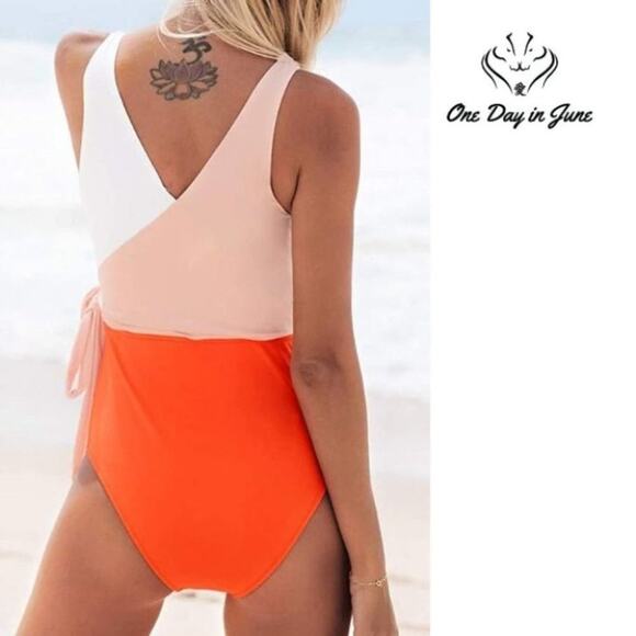 Cupshe Orange White Bowknot Padded One Piece Size M - Picture 2 of 3